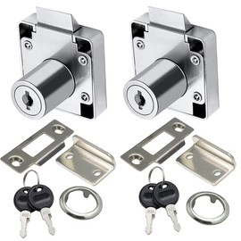 Automatic Lock Tongue Cabinet Drawer Lock 【Keyed Alike】 Furniture Locker Lock Showcase Lock Drilling Diameter 3/4"/19mm for (3/5"-/15mm -7/8"-/22mm) Door Panel(2 Pack)