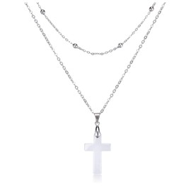 CrystalTears Clear Quartz Crystal Cross Necklace for Women Double Layered Beaded Necklace Gothic Healing Crystal Gemstone Cross Pendant Jewellery Gifts for Women Mum Birthday Christmas