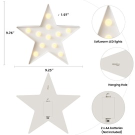 Ganrami White Star Birthday Party Decorations, Battery Powered Star Night Light for Kids, Kids Room Decor for Bedrooms, Baby Night Light, Toddler Room Decor, Kids Room Decor, Wall Decor for Bedroom