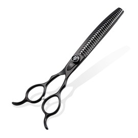 Fenice Totem Dog Grooming Scissors: 7.5 inch Bright Black Professional Pet Curved Chunker Shears Made Of Japanese 440C Advanced Stainless Steel for Dogs Cats and Other Pets