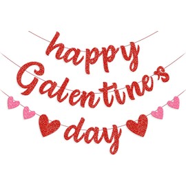 Valentines Day Decorations, Happy Galentine's Day Banner, Red Pink Glitter Heart Galentines Day Decorations, Galentines Banner, Valentines Day Banner for Valentines Decorations