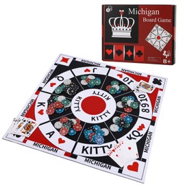 Medikaison Michigan Rummy Board Game Set Tripoley Game Felt Mat Foldable Family Original Combination of Joker Rummy,Hearts and Poker Includes 2 Decks of Cards and 200 Numbered Poker Chips