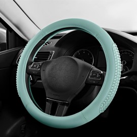 PIC AUTO Steering Wheel Cover, Glitter Gel Particles & Mint Luxury Leather Car Steering Cover, Universal Fit 14.5"-15.5" Anti-Slip Car Wheels Cover for Girls & Women