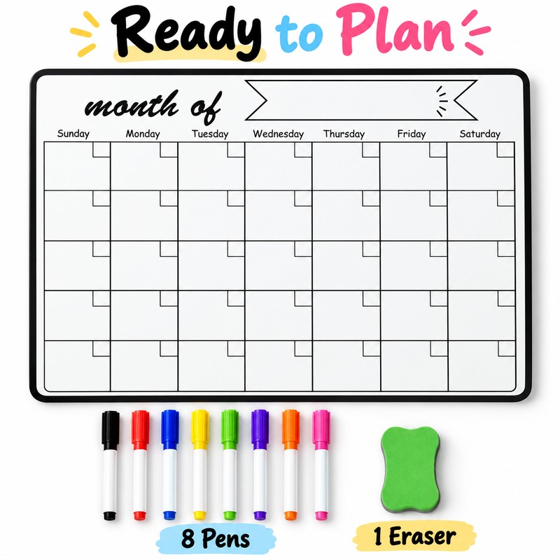 A3 Magnetic Dry Erase Calendar for Weekly & Monthly Planning