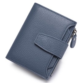 FREYAMIRA Small Wallet for Women RFID Blocking Bifold Leather Wallet Compact Card Holder with Zipper Coin Pocket & 4 ID Windows,Navy Blue