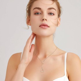 Clearine Stirrup Necklace 925 Sterling Silver Horse Pendant Interlock Double Stirrup Necklace Horse Jewellery Gift for Women Girls Animals Lovers, Sterling Silver, Cubic Zirconia