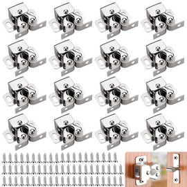 UZSUZZ Furniture Catch Cabinet Door Pack of 16 Double Wheels Catch Cabinet Locks Door Catch with 64 Screws or Furniture Lock Suitable for Doors of All Types