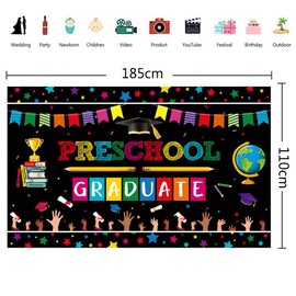 Nursery Graduation Party Backdrop 185 x 110 cm Preschool Grudation Theme Party Banner Congratulations Graduation Photo Backdrop for 2024 Nursery Graduation Party Decorations