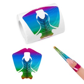 100pcs Short Colorful Kite Patten Adhesive Plastic Nail Forms Guide for UV Gel Acrylic Curve False Nail Tips Extension,HJ-NTF056