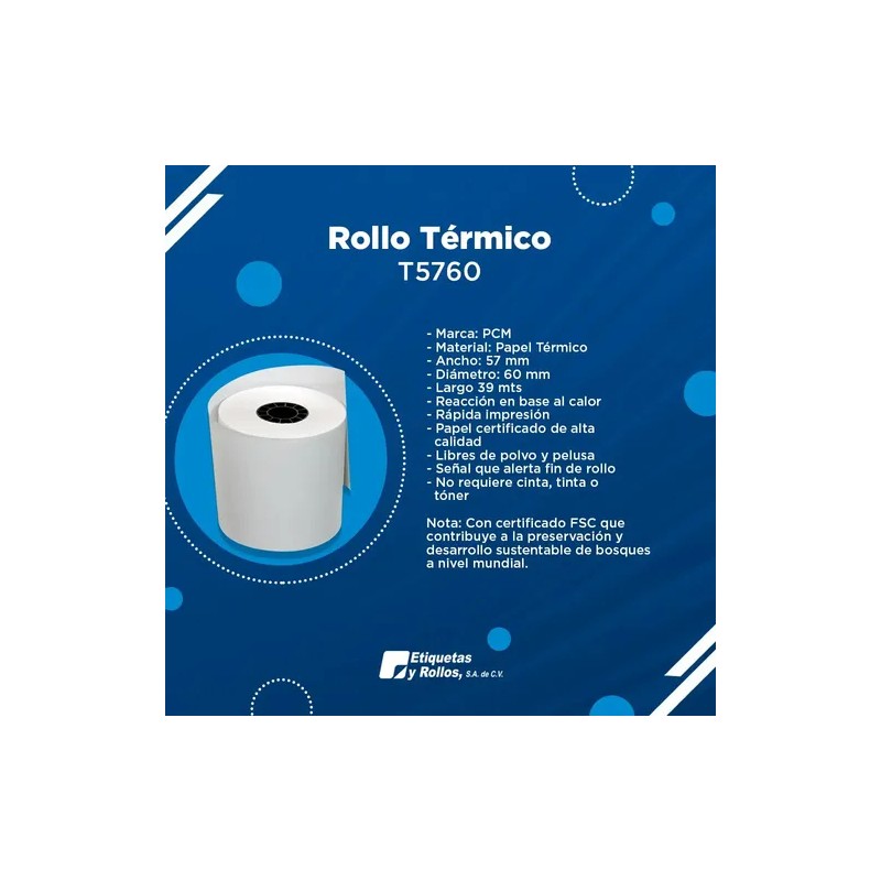 Rollo Termico 57mm X 60 Mm - 39 Mts