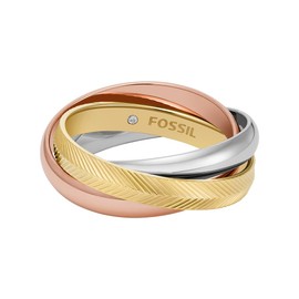 Fossil JF048079986 Women's Ring Harlow Interlocking Links Stainless Steel Tri-Colour, Stainless Steel, No Gemstone