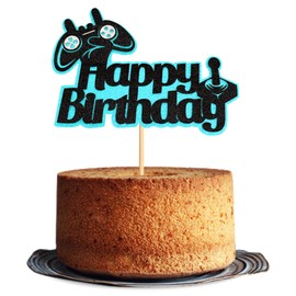 Ercadio - Juego de 1 decoración para tartas de videojuegos, juego azul a nivel para magdalenas, juego de Happy Birthday para magdalenas, decoración de tartas para fiestas de cumpleaños