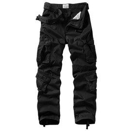 TRGPSG Cargo Pants for Men, Cotton Camo Casual Pants, Relaxed Fit Work Pants with Multi-Pocket 5334 Black 32