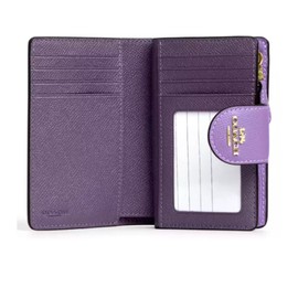 COACH 6390 Women’s Medium Corner Zip Wallet Crossgrain Leather Gold/Iris