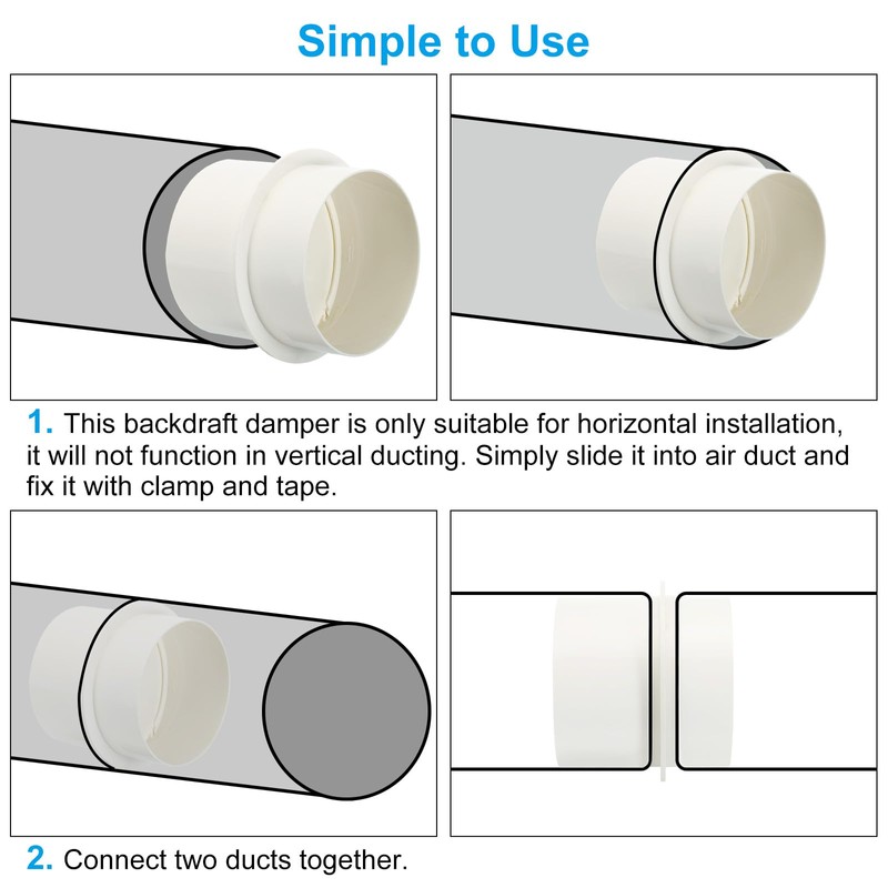 PATIKIL 4 Inch Backdraft Damper, 2Pcs PVC Ducting Hose Airflow