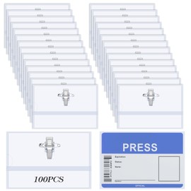 100 Pieces Name Badges with Clip and Pin, Clear Name Badge Holder Horizontal ID Card Holder Plastic Conference Name Badges for Office School Corporate Conference (9x5.8cm)