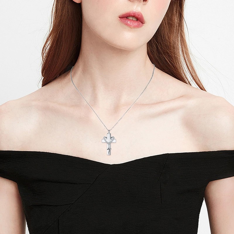 SHEAISRS Cremation Jewelry for Ashes Necklace Cross Urn Necklace with