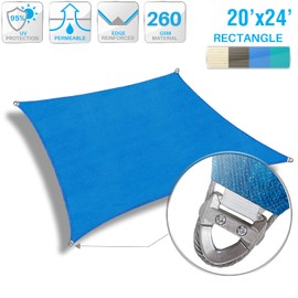 Patio Paradise 20' x 24' Shade Sail Rectangle Sun Canopy with Super A-Ring, UV Block Shade Fabric Heavy Duty Customized Patio Cover for Deck Backyard Outdoor, Commercial Grade, Blue