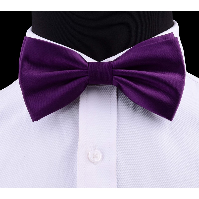 Gusleson Mens Solid Purple Bow Tie Pre-tied Wedding Bowtie and