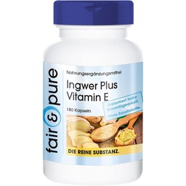 Fair & Pure® - Ginger 600mg Plus Vitamin E - Vegan - 180 Ginger Capsules - Ginger Root Powder - Gingerol - No Magnesium Stearate and Silicon Dioxide