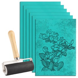 SHUESS 6 Pack A4 Lino Sheets - Easy-Carve Soft Lino Printing Kit - Double-Sided Lino Printing Sheets with Roller for Rubber Stamps, Carving Art and Craft (Green)