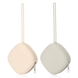 AULEGE Silicone Pacifier Holder Case, Baby Binky Silicone Cover Pouch, Silicone Pacifier Storage Case for Diaper Bag, 2 Pack (Light Grey, Cream)