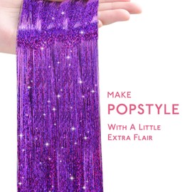 WENNALIFE Hair Tinsel for Girls, Purple Fairy Hair Tinsel Kit 1200 Strands 6PCS 48 Inch Heat Resistant Glitter Tinsel Hair Extensions Kit Christmas Hair Feathers Tinsel for Hair Sparkle Strands