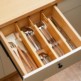 Fabsome Dresser Drawer Organizers 6 Pack, 4.65'' High Adjustable from 17-22‘’ Bamboo Drawer Dividers for Clothing Baby Clothes, Wooden Separators for Dresser Nursery Organization with Soft Foam Ends