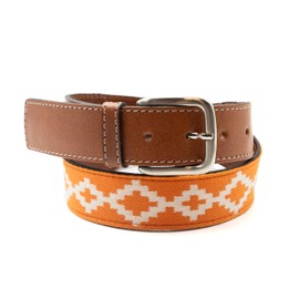 GauchoLife Handmade Woven Polo Belt - Guarda Pampas Design, Crafted from Full Grain Leather (Orange, 30)