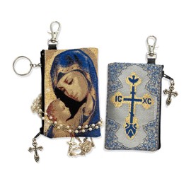 Religious Gifts Blessed Virgin Mary Icon Tapestry Rosary Key Chain Coin Pouch 4 3/4 Inch