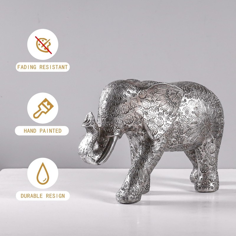 Hebdids Silver Elephant Statue - Modern Home Decor, Resin Sculpture