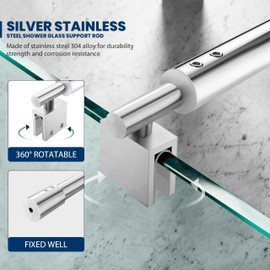 Shower Door Wall-to-Glass Support Bar, Adjustable Length 27 3/5"-47 1/5"(700mm-1200mm), Fix 5/16"(8mm) to 3/8"(10mm) Thick Glass Panel, Brushed Silver