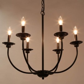 LALUZ Black Chandelier, Farmhouse Chandeliers for Dining Room, Living Room, Bedroom, Solid Matte Black, 26” Dia