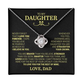 Family Freedom Finds To My Daughter Gifts From Dad, Daughter Birthday Card Jewelry For Women, Father Daughter Pendant Necklace, Love Knot Necklace and Message Card (Standard Box, Braver Knot)