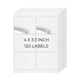 YIKIADA White Printable Address Labels 3-1/3" × 4" Self-Adhesive Vinyl Shipping Blank Stickers Removable Mailing Decals for Inkjet Laser Printer 120 Labels