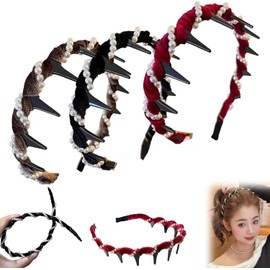 3PCS Vintage High Cranium Artificial Pearl Hairband,2025 New Elegant Pearls Hair Bands for Women Girls,Versatile Wave Headbands for Women's