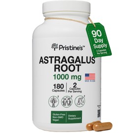 PRISTINE'S Astragalus Root Immune Support Supplement Capsules -1000mg 90 Day Supply Herbal Adaptogen - Healthy Aging, Heart & Lung Health
