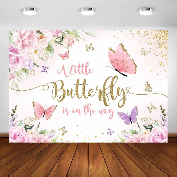 Avezano Butterfly Baby Shower Backdrop for Girl's A Little Butterfly