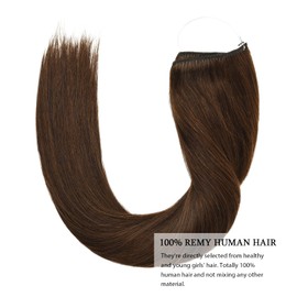 Yamel Invisible Wire Hair Extension Human Hair Medium Brown 18 Inch Fish Line 1 Piece Real Human Hair Secret Extensions