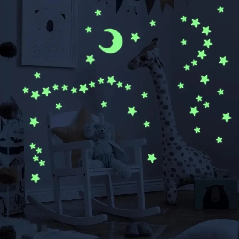 Pegatinas Luminosas De Luna Y Estrellas Pegatinas Para Pared Verde