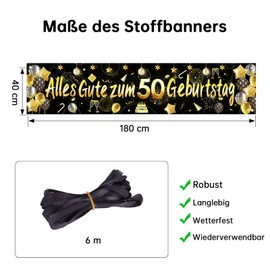 ParPix Banner 50th Birthday Man Woman Decoration, 50th Birthday Decoration Garland, Birthday Banner Decoration 50th Birthday Man, Decoration 50th Birthday Woman, Birthday 50 Years Gold, Birthday