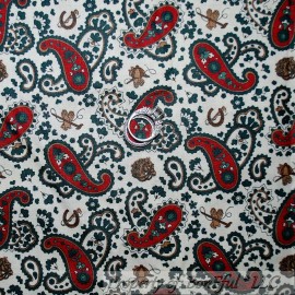 Cranston BonEful Fabric FQ Cotton Quilt VTG Cream Red Green Horse Paisley Xmas Holiday MI