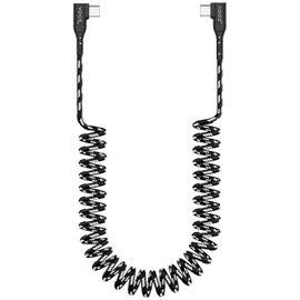 AGOZ Right Angle Braided Coiled USB C to USB C Cable Fast Charger Cord Compatible with Galaxy S25, S24, S23 FE, Note 20, A15, A25, Pixel 9, Pixel 8 Pro, Pixel 7, Moto G Stylus (Black)