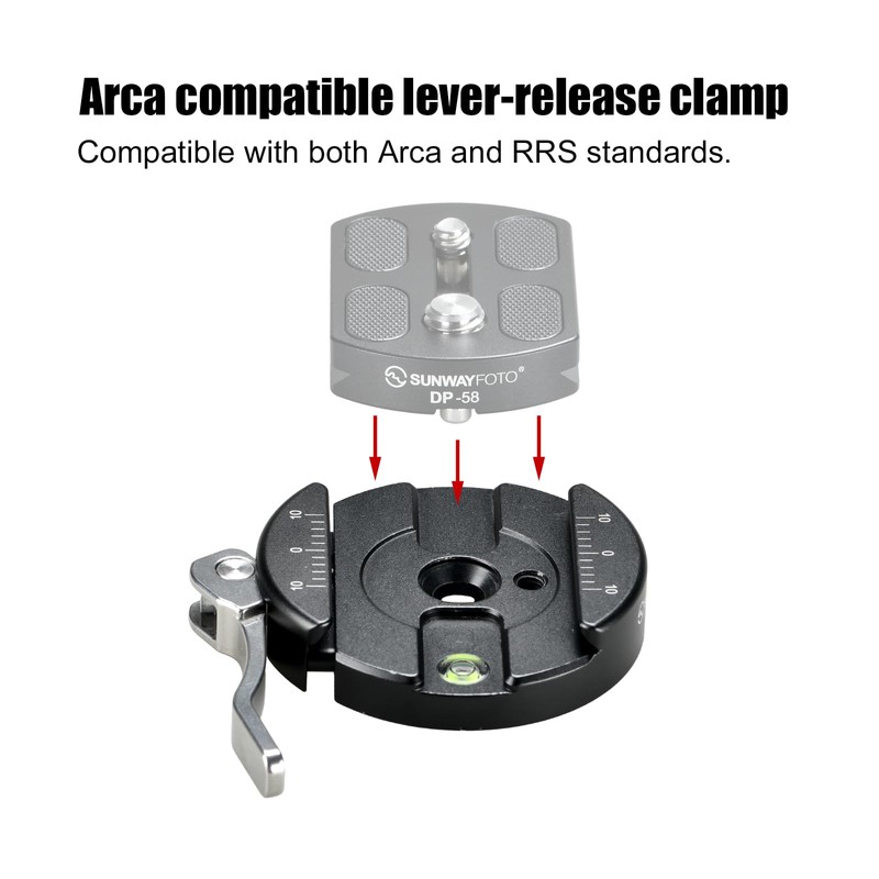 58mm Round Arca Swiss Clamp,Lever QR Clip for Tripod Head
