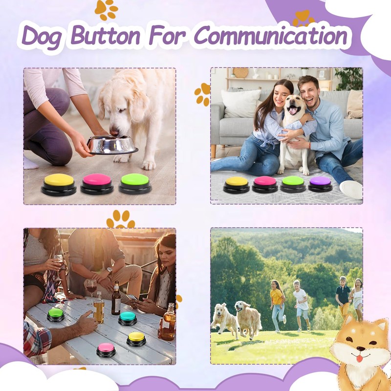 Pack of 5 Pet Communication Buttons, Dog Answer Buzzer Summer,