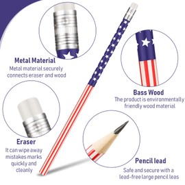 Patriotic Pencils American Flag Pencils with Erasers School Supplies Pencils for Independence Day, 4th of July, Party Favor, Office Supplies (60)