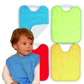 TI TIN Pack of 4 Waterproof Baby Bibs with Rubber Closure, 90% Cotton, 10% Polyester with Vinyl Lining, Pack of 4 Bibs for Babies from 1 Year, 4 with blue