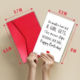 TQDaiker Funny Birthday Card for Father, Happy Birthday Card from Daughter, (No Matter How Old a Girl Gets, She Never Stops Needing Her Dad)