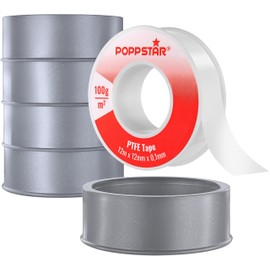 POPPSTAR PTFE Sealing Tape 100 g/m² Teflon Thread Sealing Tape GRp for Coarse Thread (Gas, Water & Air Sealing) 12 m x 12 mm x 0.1 mm, 5 Rolls