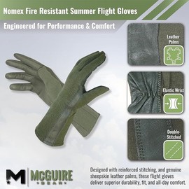 M MCGUIRE GEAR Nomex Summer Flight Gloves, Fire-Resistant Tactical Gloves for Pilots, Military, Law Enforcement & Mechanics (Sage Green, 8)